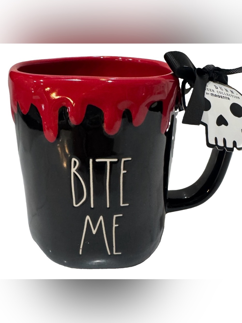 Rae Dunn Halloween Black Coffee Mug “Bite Me” Dripping Blood Around Rim NWT